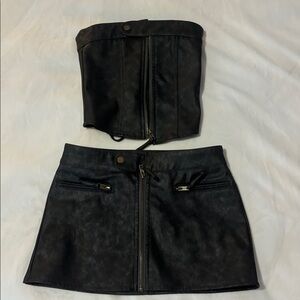 Edikted Black Faux Leather Skirt Set